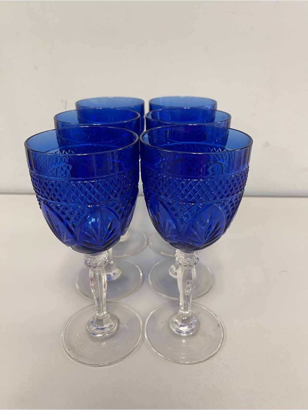 6 CRISTAL D’ARQUES FRANCE DURAND SAPPHIRE COBALT BLUE WINE GLASS GOBLETS